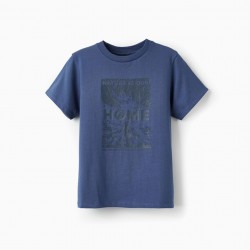 BOYS' COTTON T-SHIRT 'NATURE IS OUR HOME', DARK BLUE