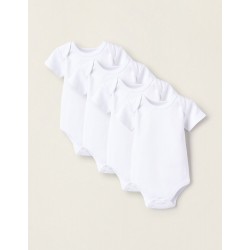 PACK 4 SHORT SLEEVE BODYSUITS FOR BABY AND NEWBORN, WHITE