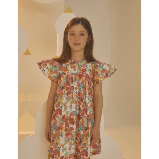WATERCOLOR PATTERN DRESS FOR GIRL, MULTICOLOR