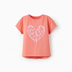 SHORT SLEEVE T-SHIRT FOR GIRLS 'YOU CAN DO BIG THINGS', CORAL