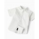 SHORT SLEEVE SHIRT + SHORTS WITH SUSPENDERS FOR BABY BOY, WHITE/BLUE