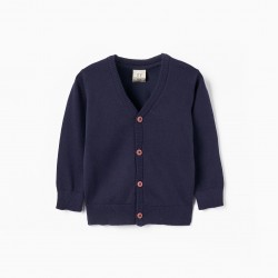 BABY BOY ́S KNITTED JACKET WITH ELBOW PADS 'B&S', DARK BLUE