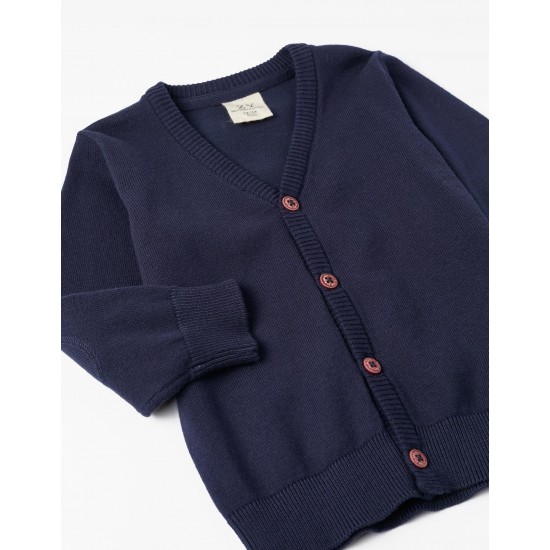 BABY BOY ́S KNITTED JACKET WITH ELBOW PADS 'B&S', DARK BLUE