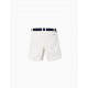 TWILL CHINO SHORTS WITH BELT FOR BOYS, WHITE