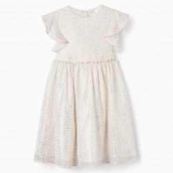 GIRLS' SPECIAL OCCASION DRESS, WHITE/GOLD