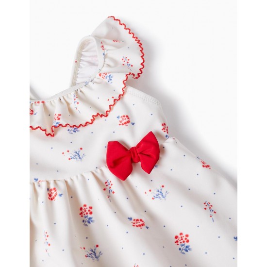 UPF 80 FLORAL DRESS FOR BABY GIRLS, WHITE/RED/BLUE