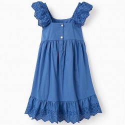 COTTON DRESS WITH ENGLISH EMBROIDERY FOR GIRL 'YOU&ME', BLUE