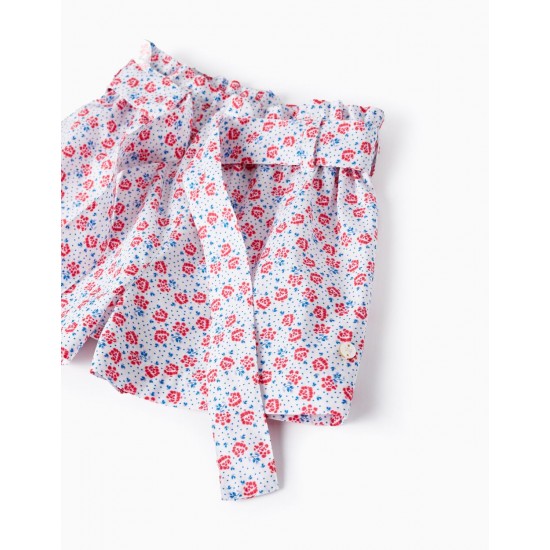 BABY GIRL FLORAL PATTERN SHORTS, WHITE/RED/BLUE