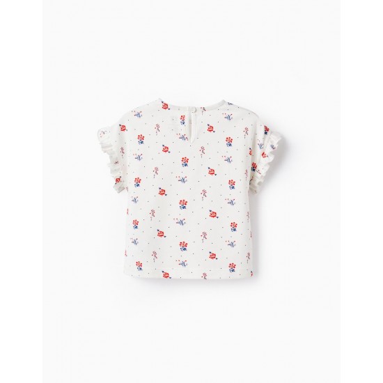 FLORAL COTTON T-SHIRT FOR BABY GIRL, WHITE
