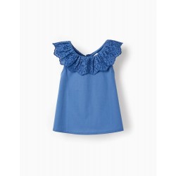 COTTON TOP WITH ENGLISH EMBROIDERY FOR GIRL 'YOU&ME', BLUE