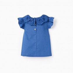COTTON TOP WITH ENGLISH EMBROIDERY FOR BABY GIRL, BLUE