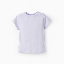 RIBBED T-SHIRT FOR GIRLS, LILAC