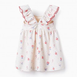 UPF 80 FLORAL DRESS FOR BABY GIRLS, WHITE/RED/BLUE
