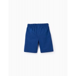 2 COTTON JERSEY SHORTS FOR BOYS, BLUE/TURQUOISE