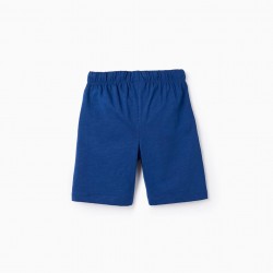 2 COTTON JERSEY SHORTS FOR BOYS, BLUE/TURQUOISE