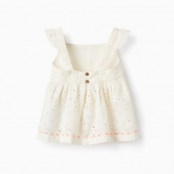 COTTON TOP WITH ENGLISH EMBROIDERY FOR BABY GIRL, WHITE