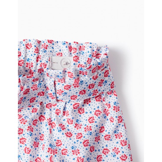 BABY GIRL FLORAL PATTERN SHORTS, WHITE/RED/BLUE