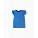RIBBED RUFFLED T-SHIRT FOR BABY GIRL, BLUE