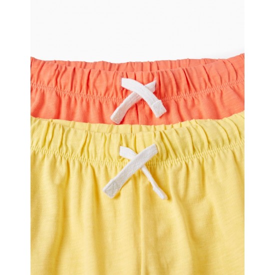 2 COTTON JERSEY SHORTS FOR BOYS, YELLOW/CORAL