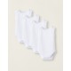 PACK OF 4 SLEEVELESS COTTON BODYSUITS FOR BABIES, WHITE