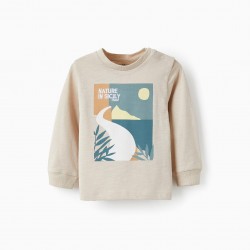 LONG SLEEVE T-SHIRT FOR BABY BOY 'NATURE IN SICILY', BEIGE