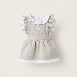 T-SHIRT + DRESS WITH ENGLISH EMBROIDERY FOR NEWBORN, BEIGE/WHITE