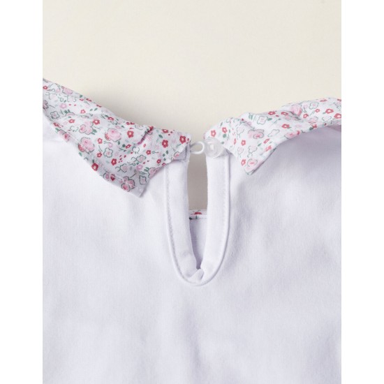 T-SHIRT + FLORAL DIAPER COVER FOR NEWBORNS, WHITE/PINK