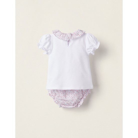 T-SHIRT + FLORAL DIAPER COVER FOR NEWBORNS, WHITE/PINK