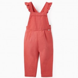 Linen And Cotton Jumpsuit With Ruffles And Lace For Baby Girls, Dark Pink