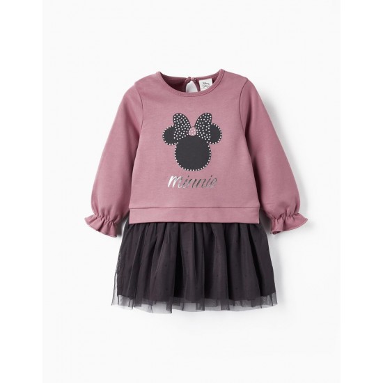Sweat Dress With Tulle Skirt For Baby Girl 'Minnie', Pink/Black