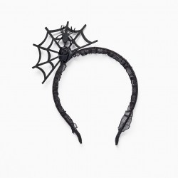 Headband With Tulle Ruffles And Spider For Baby And Girl 'Halloween', Black