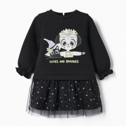 Sweat-Dress For Baby Girl 'Halloween - Glow In The Dark', Black