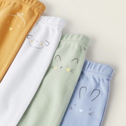 PACK OF 4 TROUSERS WITH FEET FOR BABY AND NEWBORNS 'ANIMALS', MULTICOLOUR