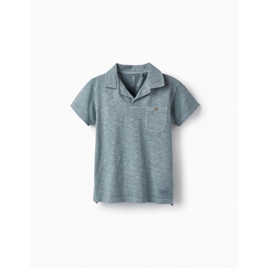 SHORT SLEEVE POLO SHIRT IN COTTON JERSEY, BLUE