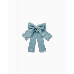 EMBROIDERED PATTERN WOVEN BOW INDENT FOR GIRL, BLUE