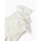 PACK 3 PAIRS OF ENGLISH EMBROIDERED SOCKS FOR GIRLS, WHITE