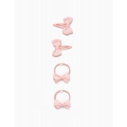 2 HOOKS + 2 ELASTIC WITH BOWS FOR BABY AND GIRL, PINK