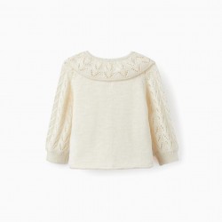 COTTON KNIT JACKET WITH LACE FOR BABY GIRL 'B&S', CRÚ