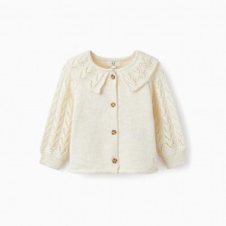 COTTON KNIT JACKET WITH LACE FOR BABY GIRL 'B&S', CRÚ
