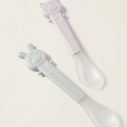 SILICONE SPOON ANIMALS SARO MINT & PINK 2 PACK.