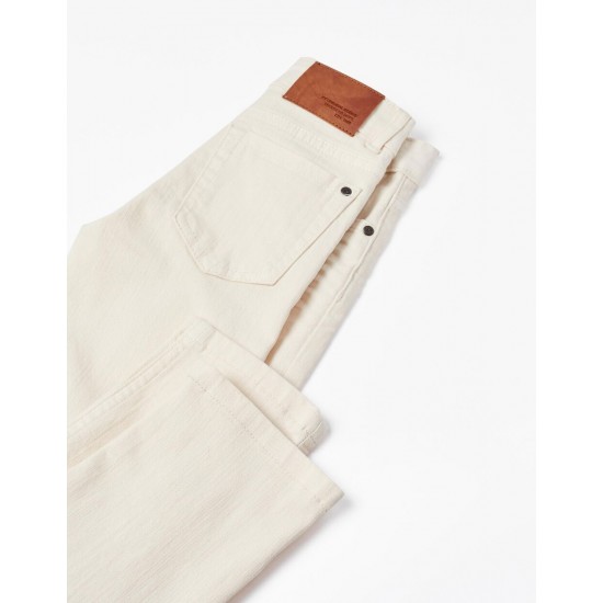 COTTON TWILL TROUSERS FOR BOY 'SLIM FIT', BEIGE