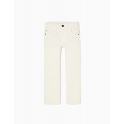 COTTON TWILL TROUSERS FOR BOY 'SLIM FIT', BEIGE