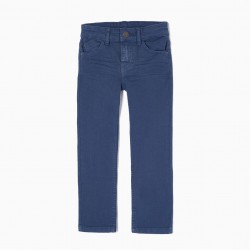 COTTON TWILL TROUSERS FOR BOY 'SLIM FIT', BLUE