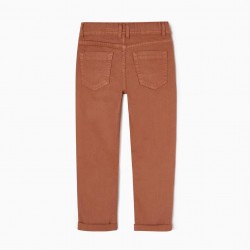 TROUSERS IN COTTON TWILL FOR BOY, BROWN