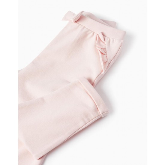 COTTON TROUSERS WITH RUFFLES AND BOW FOR BABY GIRL, PINK