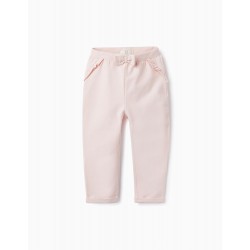 COTTON TROUSERS WITH RUFFLES AND BOW FOR BABY GIRL, PINK