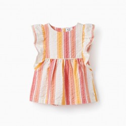 BLOUSE WITH RUFFLES AND STRIPES FOR BABY GIRL, MULTICOLOR