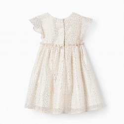 BABY GIRL SPECIAL OCCASION DRESS, WHITE/GOLD