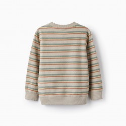 STRIPED KNITTED SWEATER FOR BOYS, BEIGE