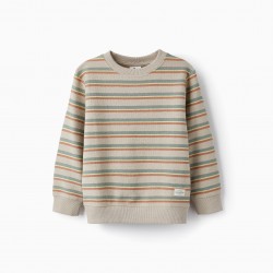 STRIPED KNITTED SWEATER FOR BOYS, BEIGE